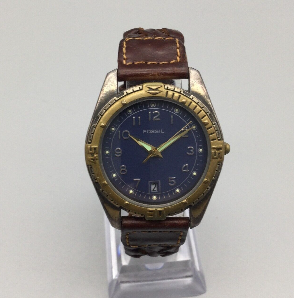 Vintage Fossil With Braided Leather Strap Fossil Vintage Y2k Leather Gold (metallic) Braided Belt Size  main image 2