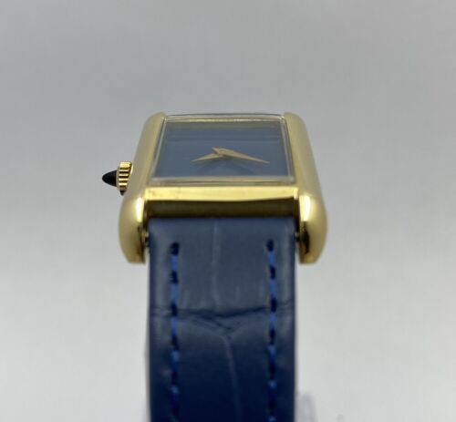 RARE CARTIER TANK LADYS 18K GOLD ELECTROPLATED LÁPIZ LAZULI