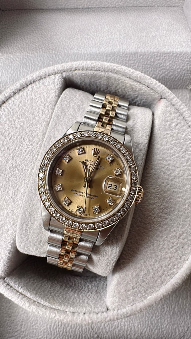 Full diamond bezel 10 big diamonds ROLEX DATE JUST ladies 69173