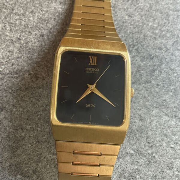 Seiko SX Watch Mens Gold Tone Tank 5Y95-5000 Adjustable Band 26mm