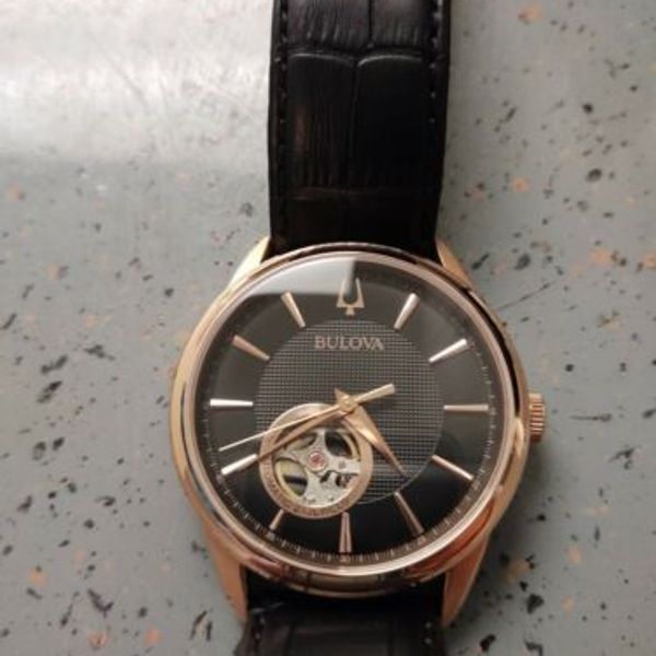 Bulova 97A140 Men's 45mm Automatic Black Leather Strap WatchCharts