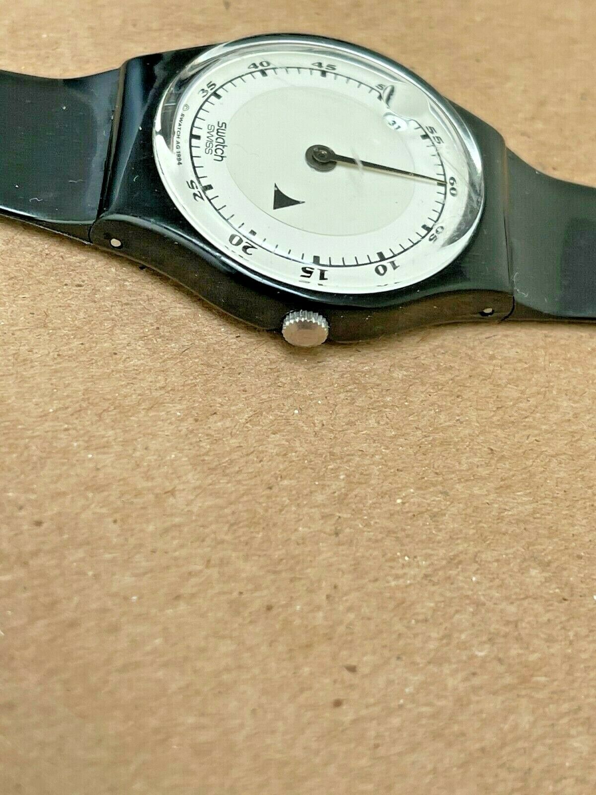 Vintage Swatch Turnover GB417 Black Mystery Dial Watch 1995