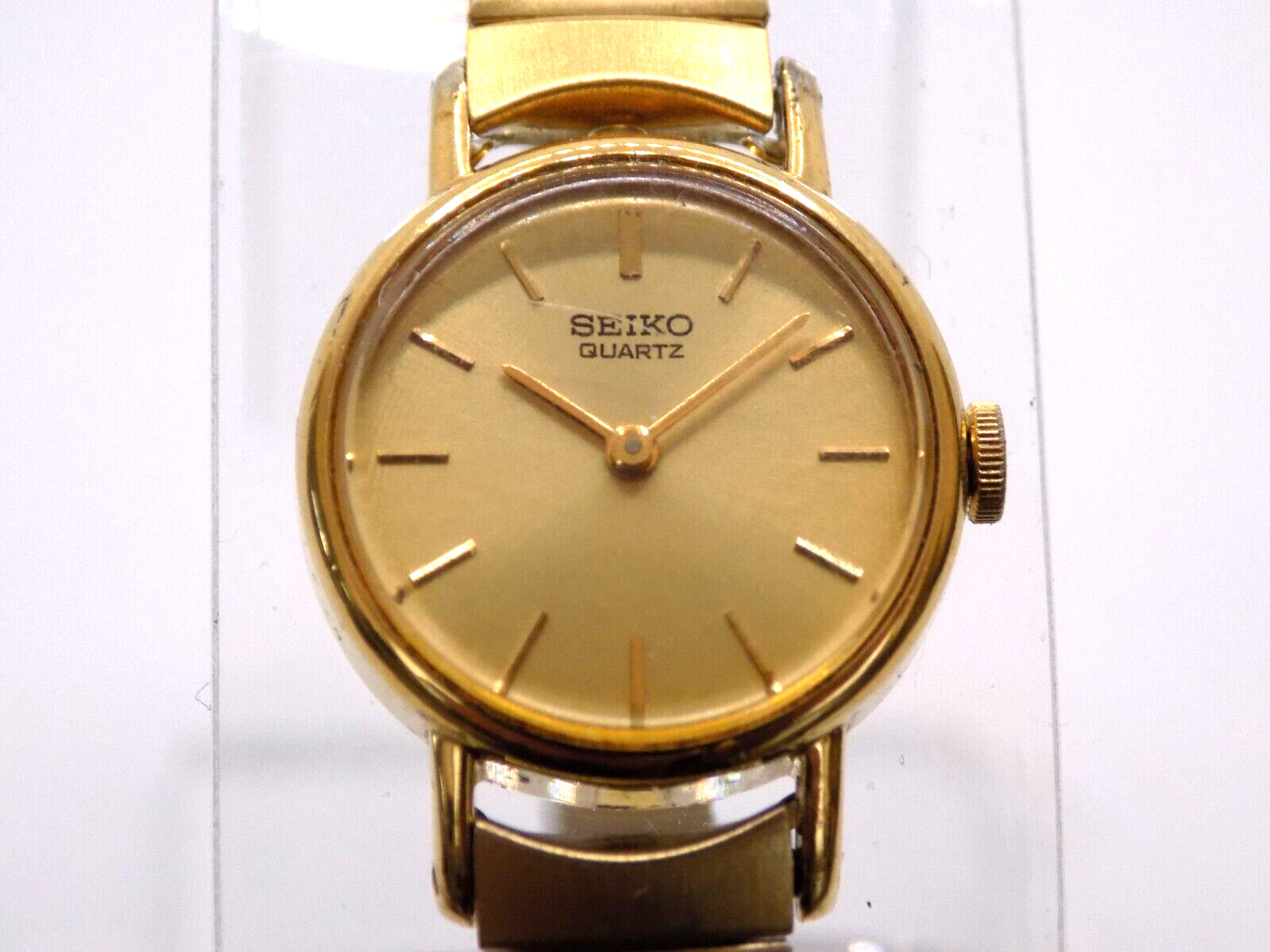 Vintage Seiko Quartz Gold Tone Watch 5420-5420 Japan Womens Runs New Battery Vintage RARE Seiko 5420 523A Gold Tone Ladies Tank Watch  main image 3