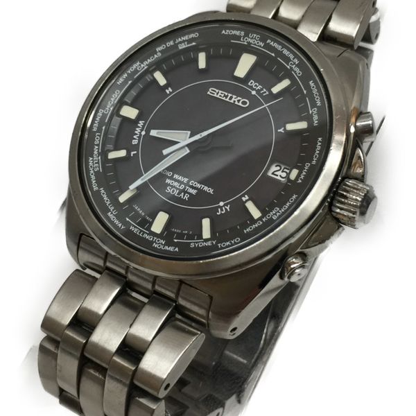 SEIKO WORLD TIMES SOLAR 7B25-0AB0 WATCH VERYGOOD #AD8
