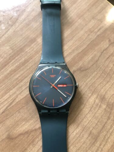 Swatch Swiss Watch SR1130SW Black & Orange AG2011 Time Day Date