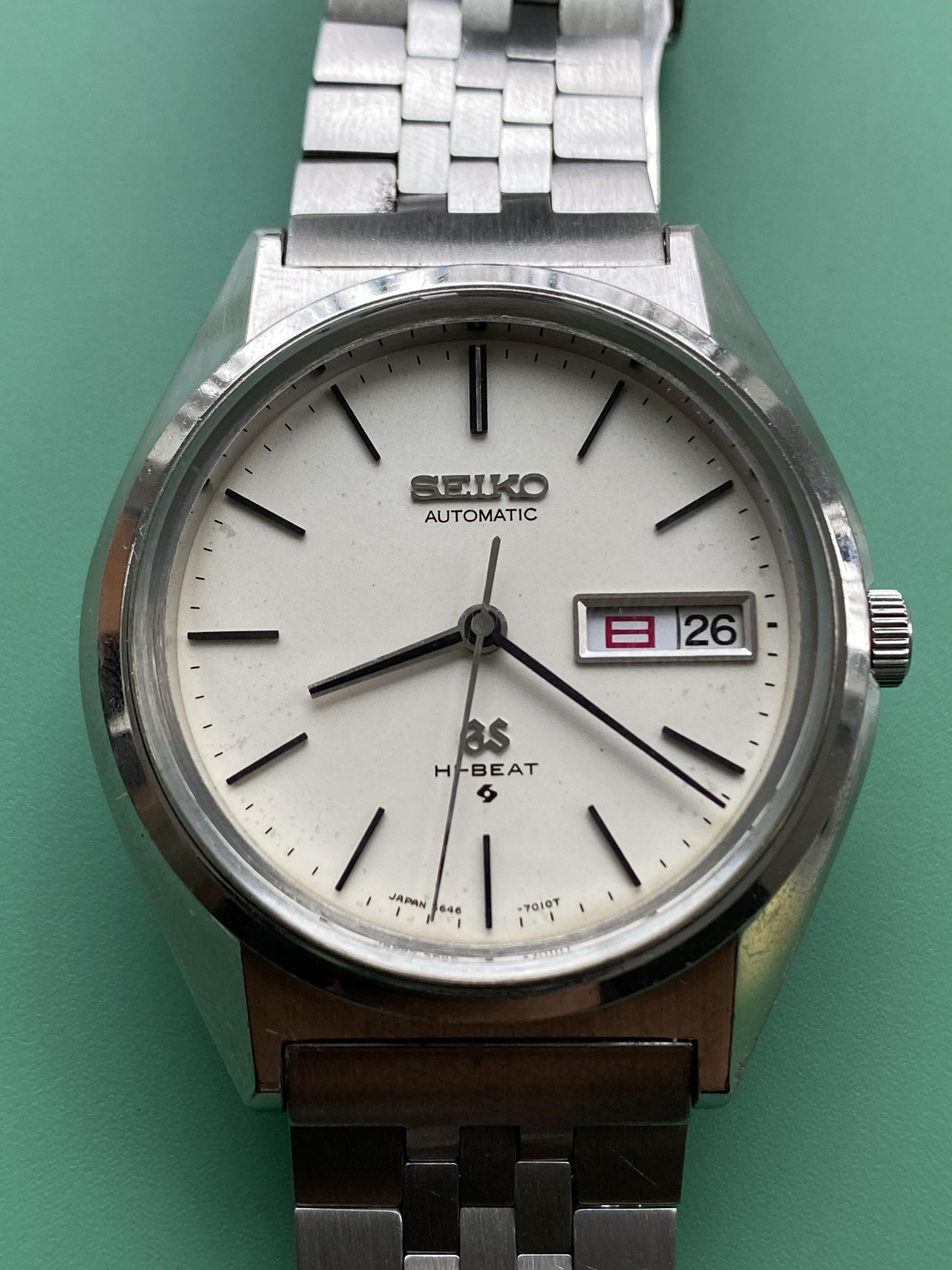[WTS] Vintage Grand Seiko 56GS reference 5646-7010 (English/Kanji) circa  1971. All original. Sharp case. Nice patina. Your choice of ORIGINAL, rare  bracelet or leather strap (discounted price for latter). Either way, priced  to MOVE!!! | WatchCharts