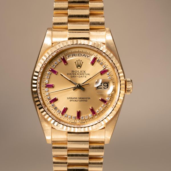 FS: 1990 Rolex 18k YG Day-Date 18238 Ruby String Dial | WatchCharts