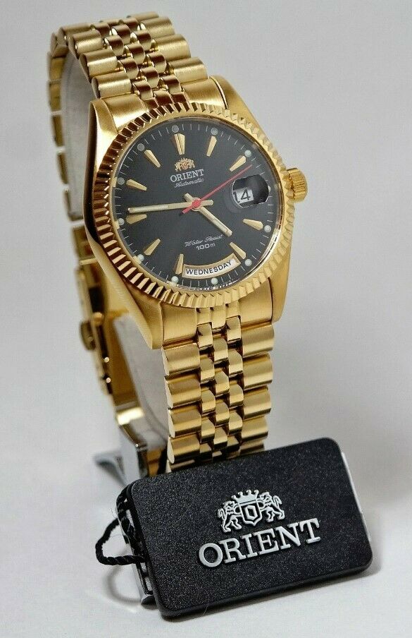 Orient President Day Date Gold Discon. Black Sunburst Dial + G