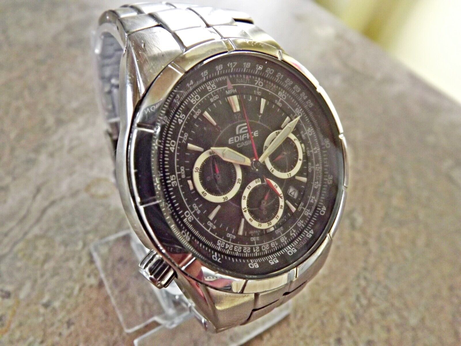 CASIO EDIFICE JAPAN BLACK DIAL CHRONOGRAPH ST.STEEL MENS QUARTZ WATCH. EF 518 WatchCharts Marketplace