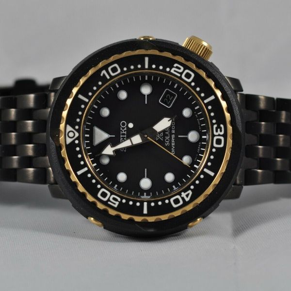 Seiko SNE498 Solar Tuna Prospex Dive Watch Black/Gold w/ Bracelet ...