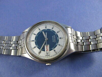 SEIKO VINTAGE QUARTZ 7N43 8A39 ALL STEEL 2 TONE BLUE DIAL no