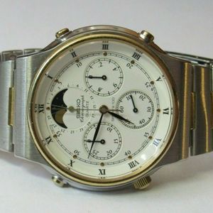 SEIKO SPORTS 100 MOONPHASE CHRONOGRAPH TWO TONE 7A48-7009 CLEAN, WORKING,  LARGE | WatchCharts