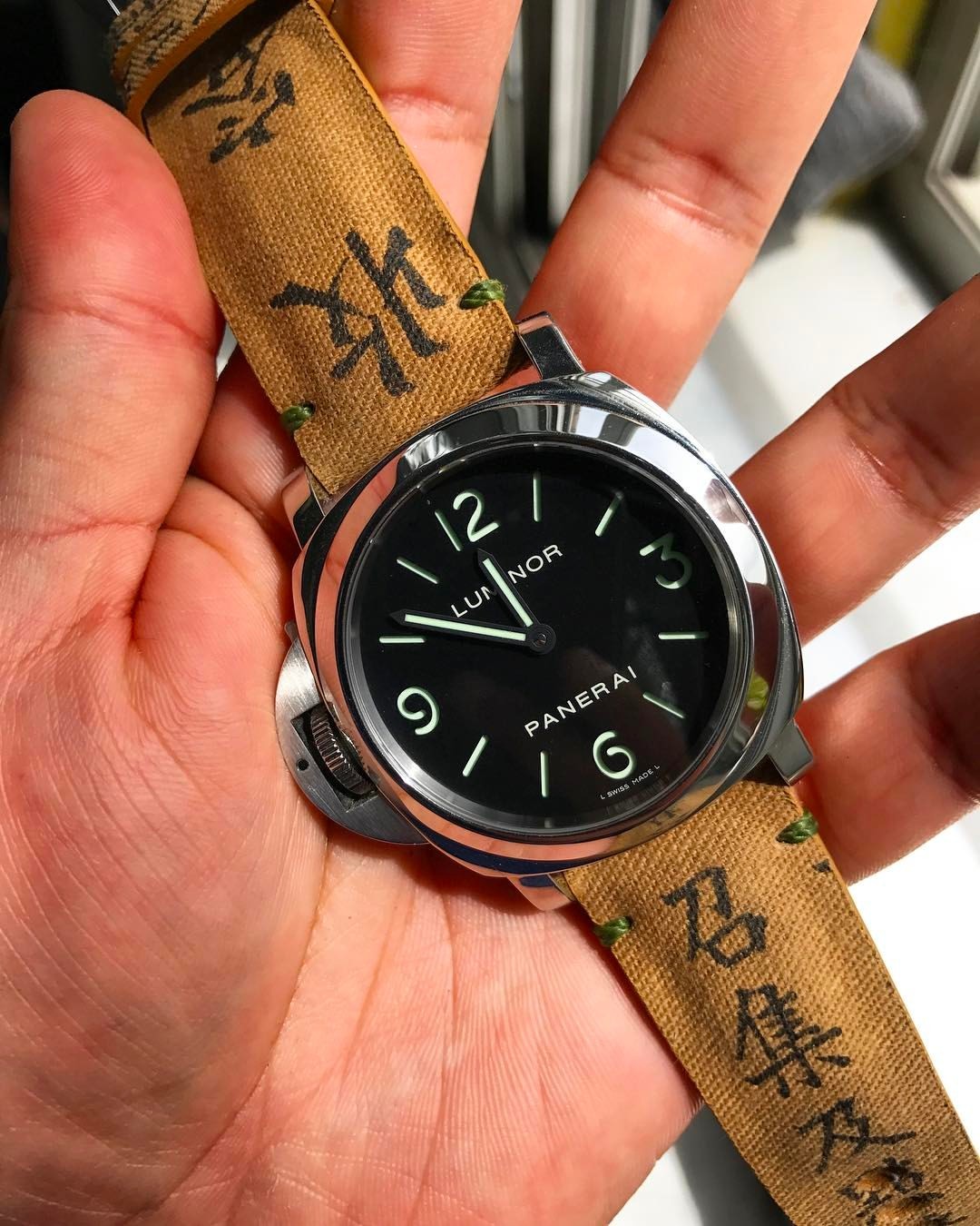 FS Japanese WW2 Canvas Strap Minimal Olive Green Stitching for