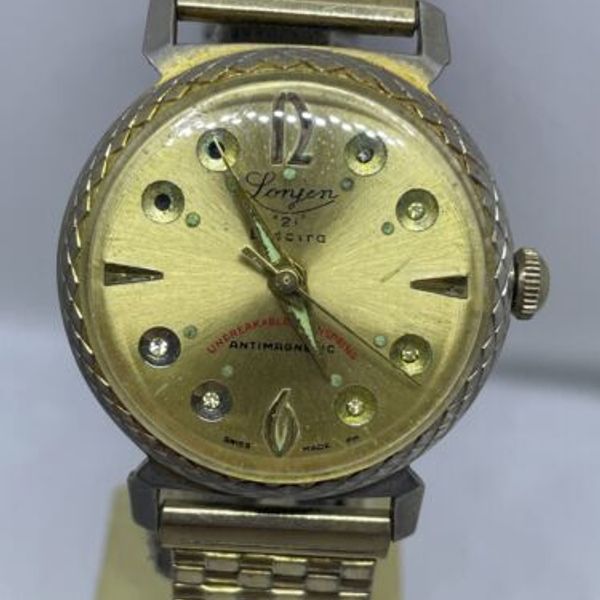 LONJEN 21 ELECTRA Swiss Made Gold Dial Mens Watch (273) Plated
