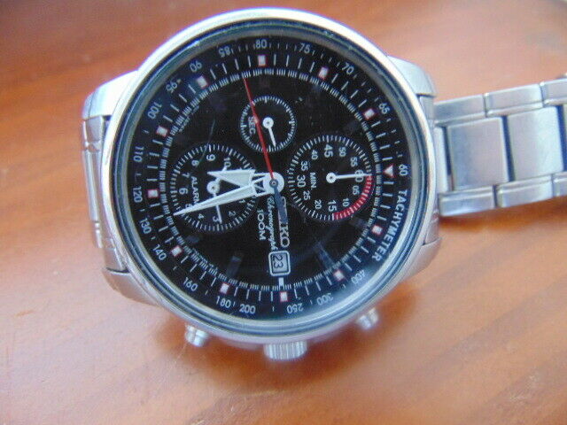 Mens Seiko Chronograph 7T62 0GZ0 Japan Black Dial Quartz