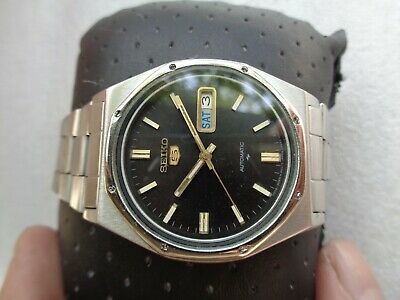 RARE VINTAGE ST STEEL BLACK DIAL 7009 8660 SEIKO 5 MEN S AUTOMATIC