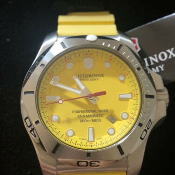 Victorinox Pro Diver INOX Yellow Dial Rubber Band Men's Watch 241735.1