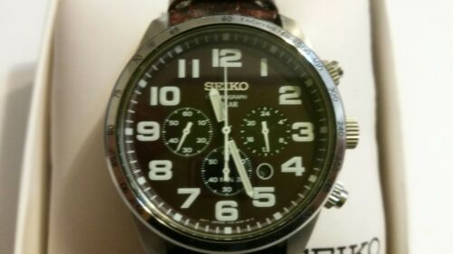 Men s Seiko Solar 44mm Chronograph V175 0CG0 Brown Dial WR330 Ft