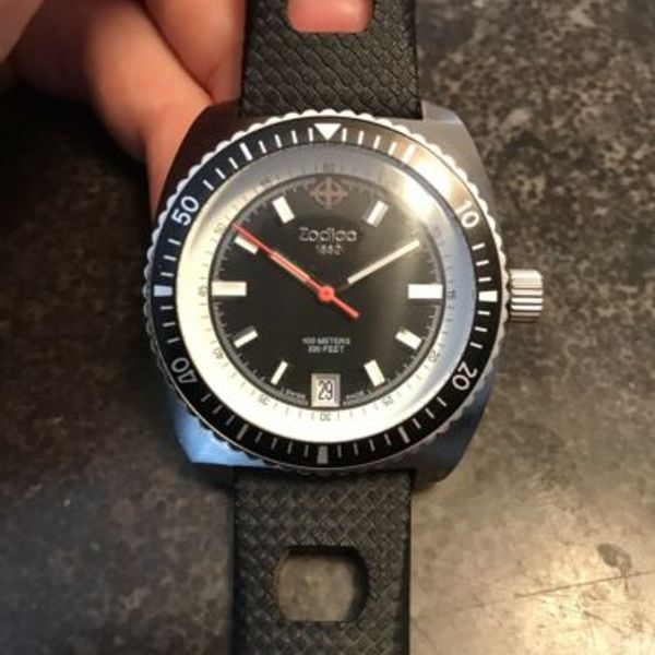 Zodiac 1882 ZO2200 Sea Dragon Silver Tone Black Rubber Strap SWISS