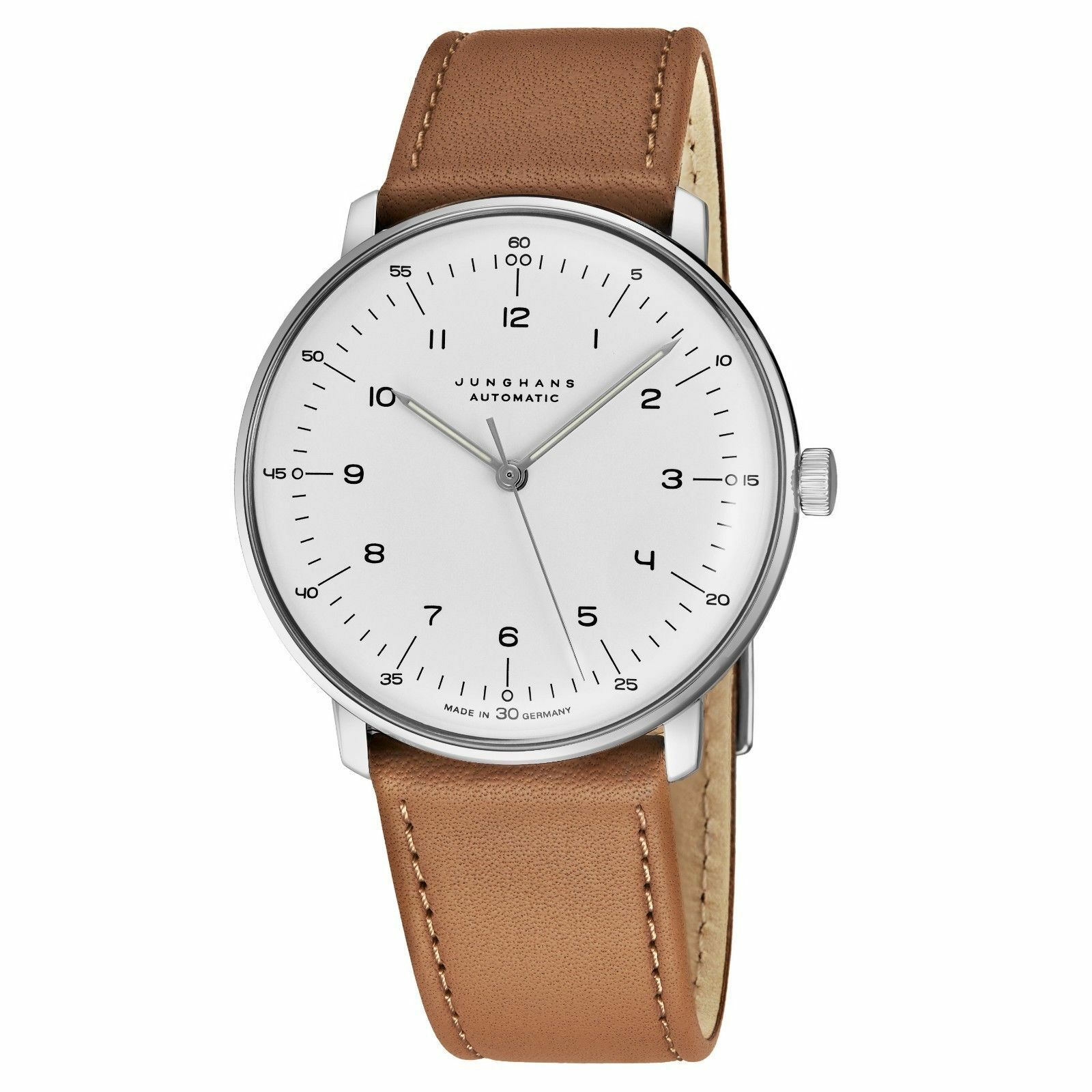 JUNGHANS Orologio Da Uomo Automatico 027/3502.02 - Cassa Acciaio 38mm - Quadrante Argento - Pelle Marrone