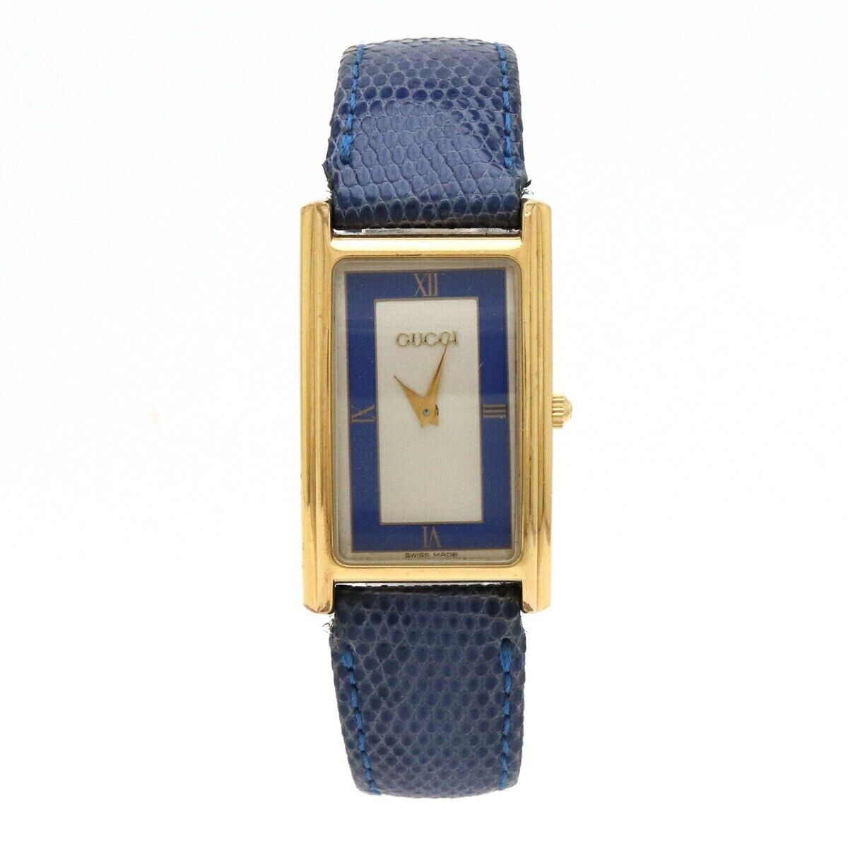 Gucci Tank Vintage 2600M Wrist Watch Leather Band Blue Accessory