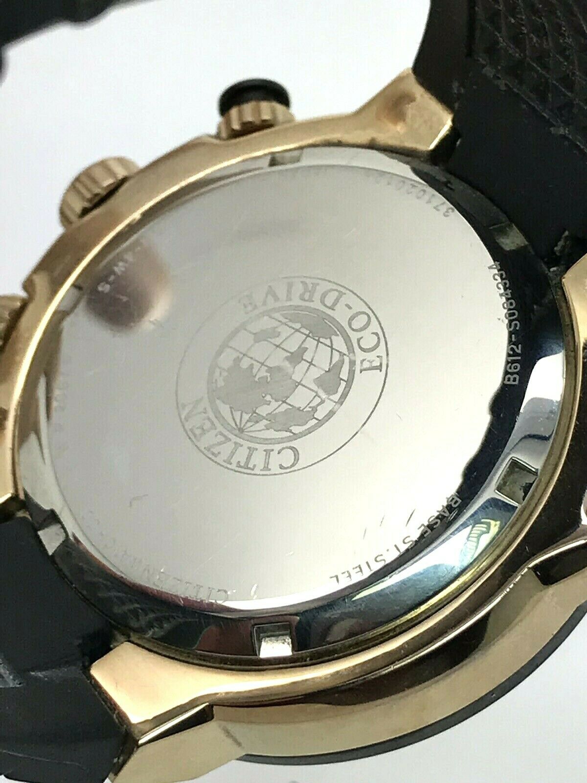 Citizen Eco Drive Chronograph Gold & Black Rubber Band Men's
