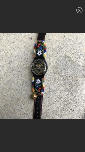 Swatch GB285 Die Glocke Black Dial Floral Embroidery Leather Women Watch  Cowbell | WatchCharts