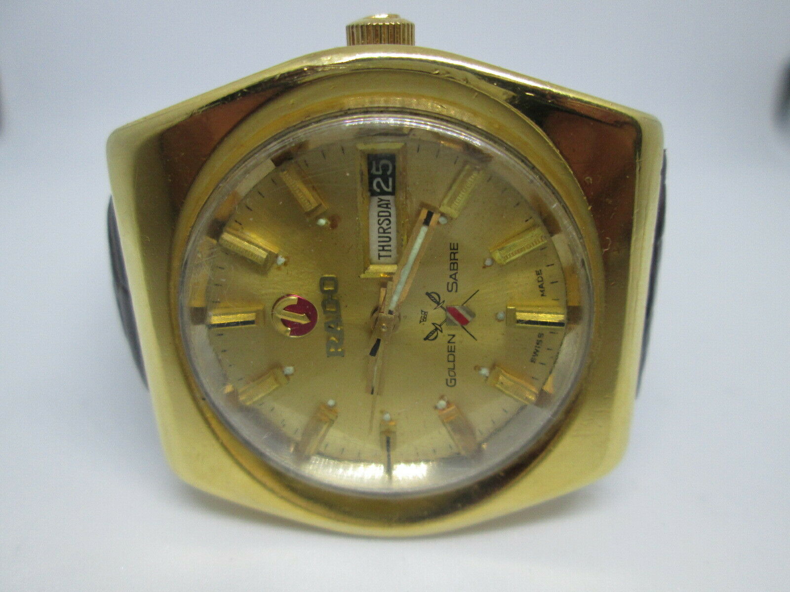 VINTAGE RADO GOLDEN SABRE DAYDATE GOLDPLATED AUTOMATIC MENS WATCH 