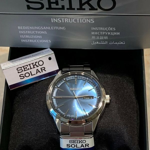Seiko Stainless Blue SNE525P1 V158-0BE0 Solar Day Date Sapphire Crystal |  WatchCharts