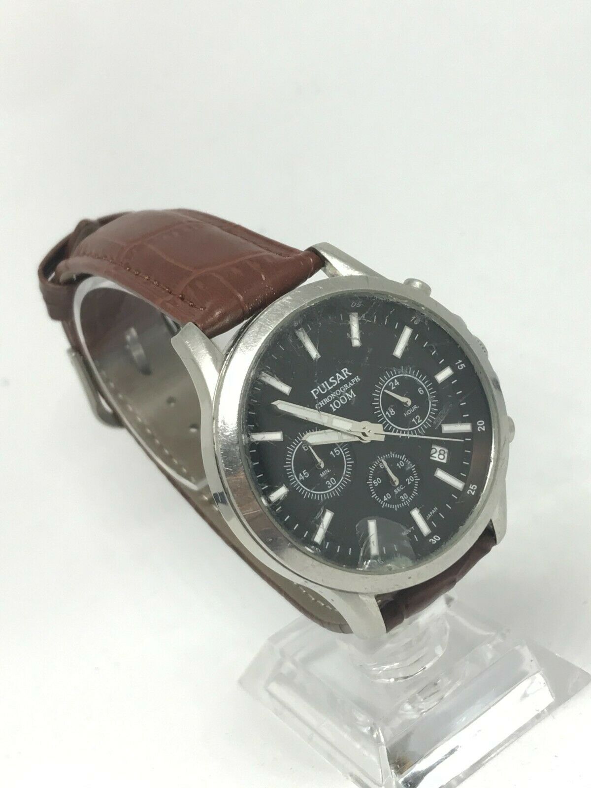 Pulsar by SEIKO Men VD53-X012 Chronograph Sport Watch Leather 