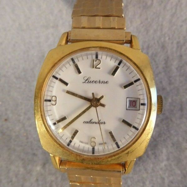 Vintage Lucerne Calendar Swiss Made Wind-up Analog Men's Watch Running Gold  Tone | WatchCharts Marketplace