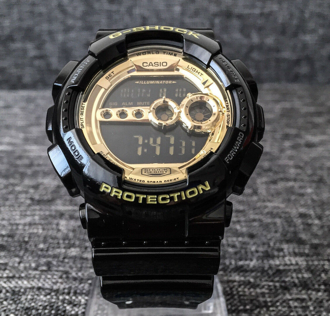 CASIO G SHOCK GD-100GB-1ER GOLD & BLACK GLOSS DIGITAL 4 TIME ZONES