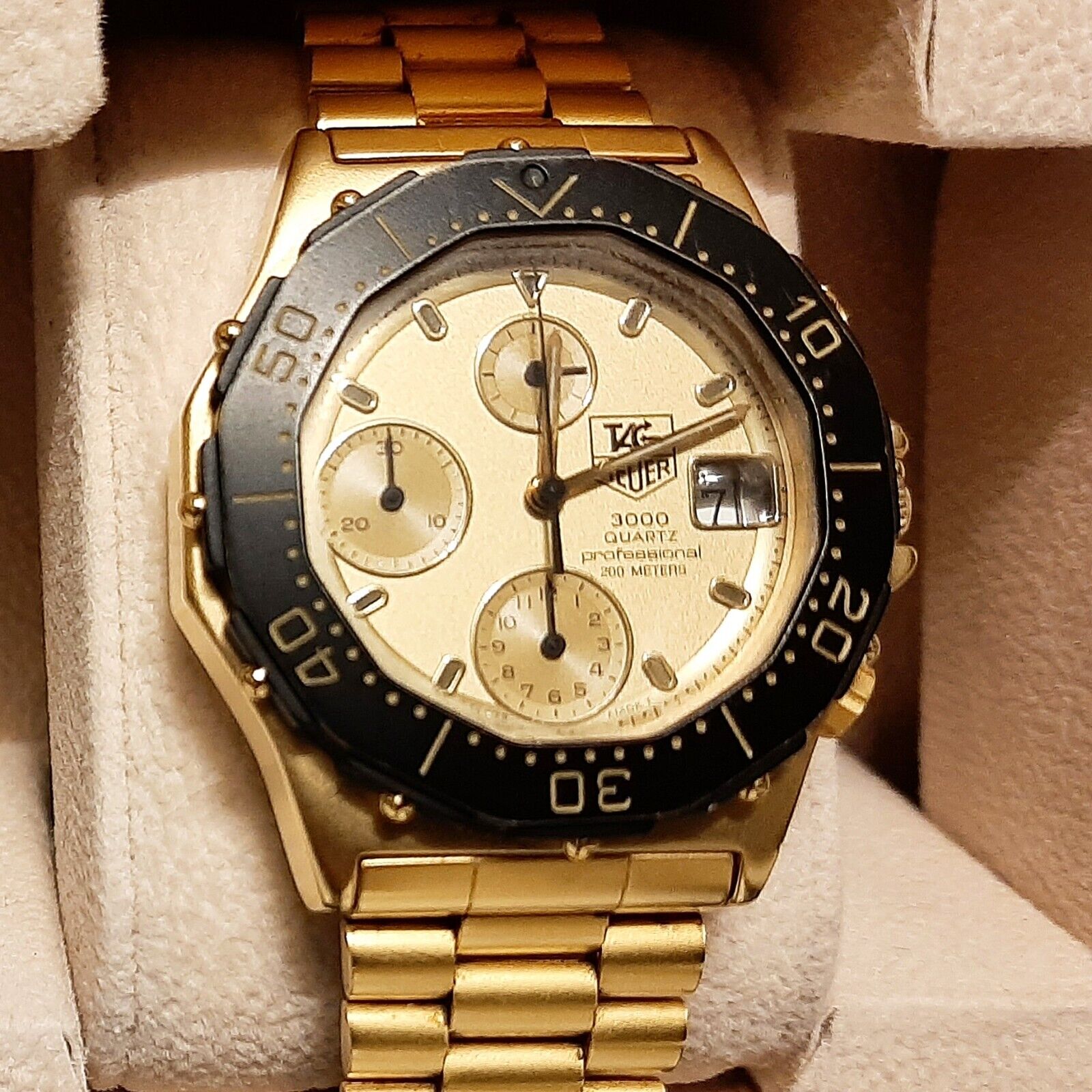 TAG Heuer 3000 Series Quartz Chrono Gold Black 237.406 80s