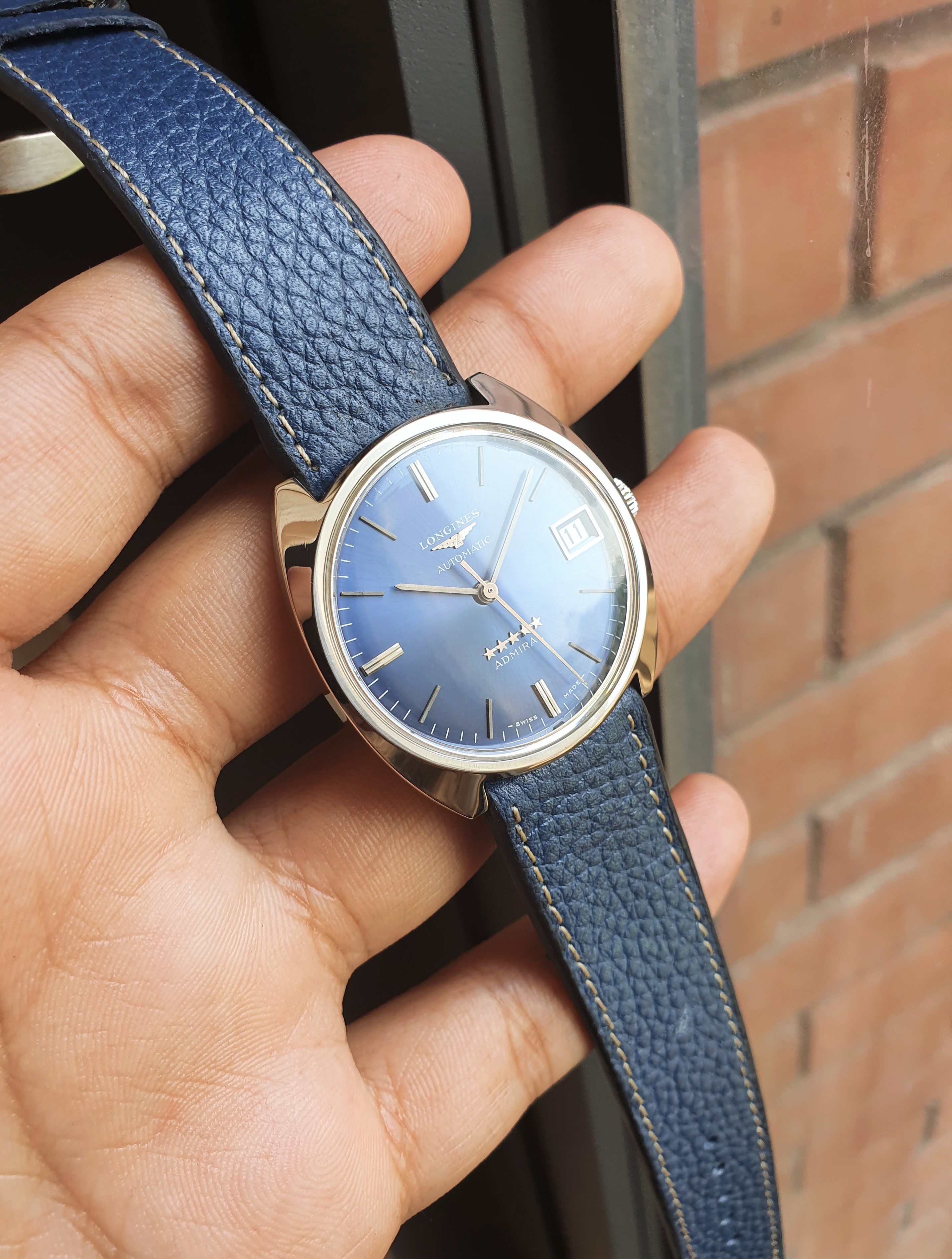 FS Longines Admiral Year 1974 Stunning Blue Dial Vintage Swiss