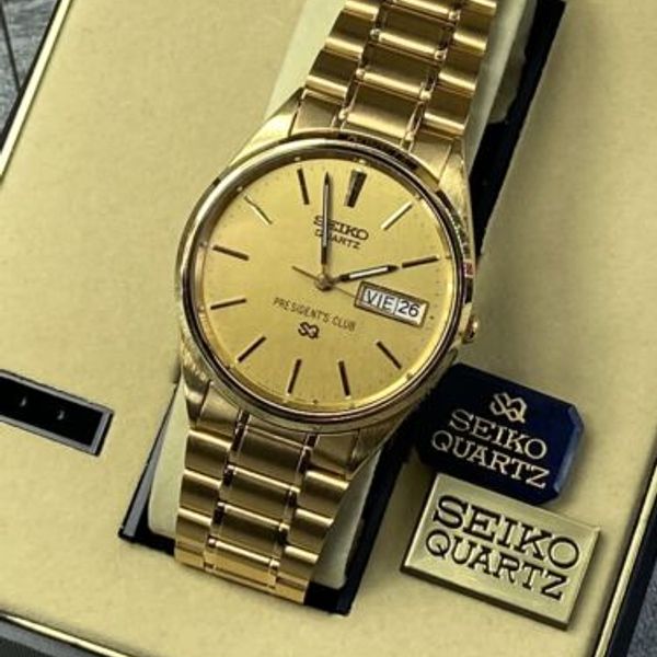 VTG NOS Seiko SMW118 Presidents Club Watch Gold 8123-8009 W/box