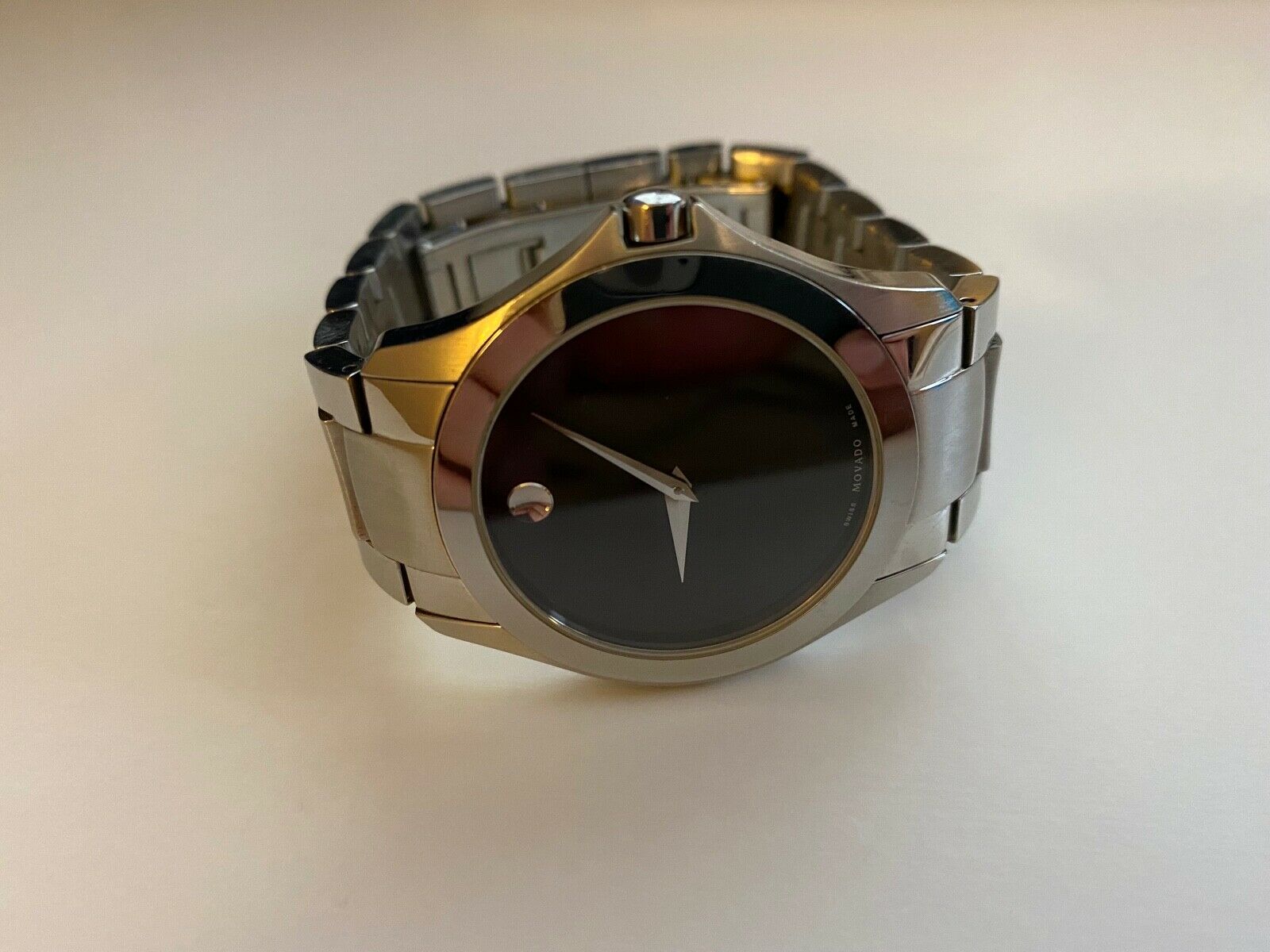 Men s Movado 84 G2 1855 Stainless Steel Sapphire Crystal Black