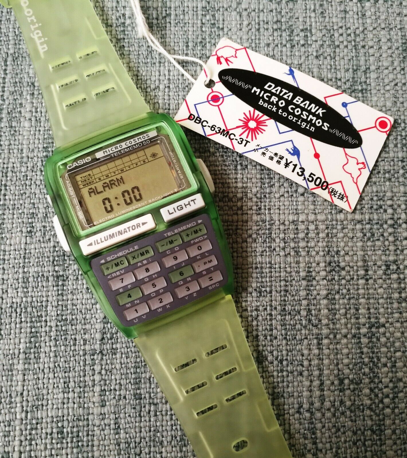 new casio dbc-63 micro cosmos green databank telememo 50 alarm