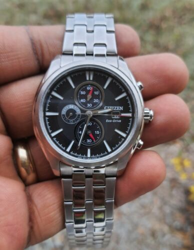 Citizen Eco-Drive Chronograph Black Dial Stainless Mens Watch