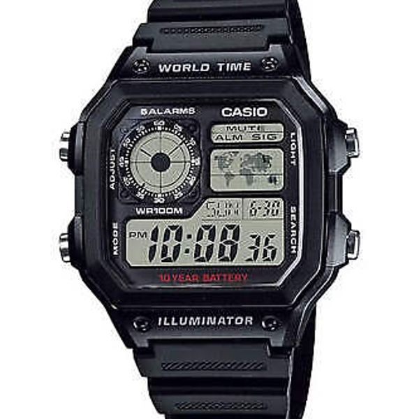 CASIO AE-1200WH-1A AE1200 CASINO ROYALE BLACK DIGITAL WATCH ...