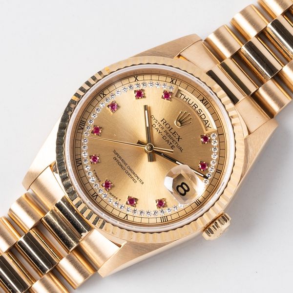 [WTS] 1994 Rolex Day-Date 18238 Champagne Ruby Diamond String Dial with ...