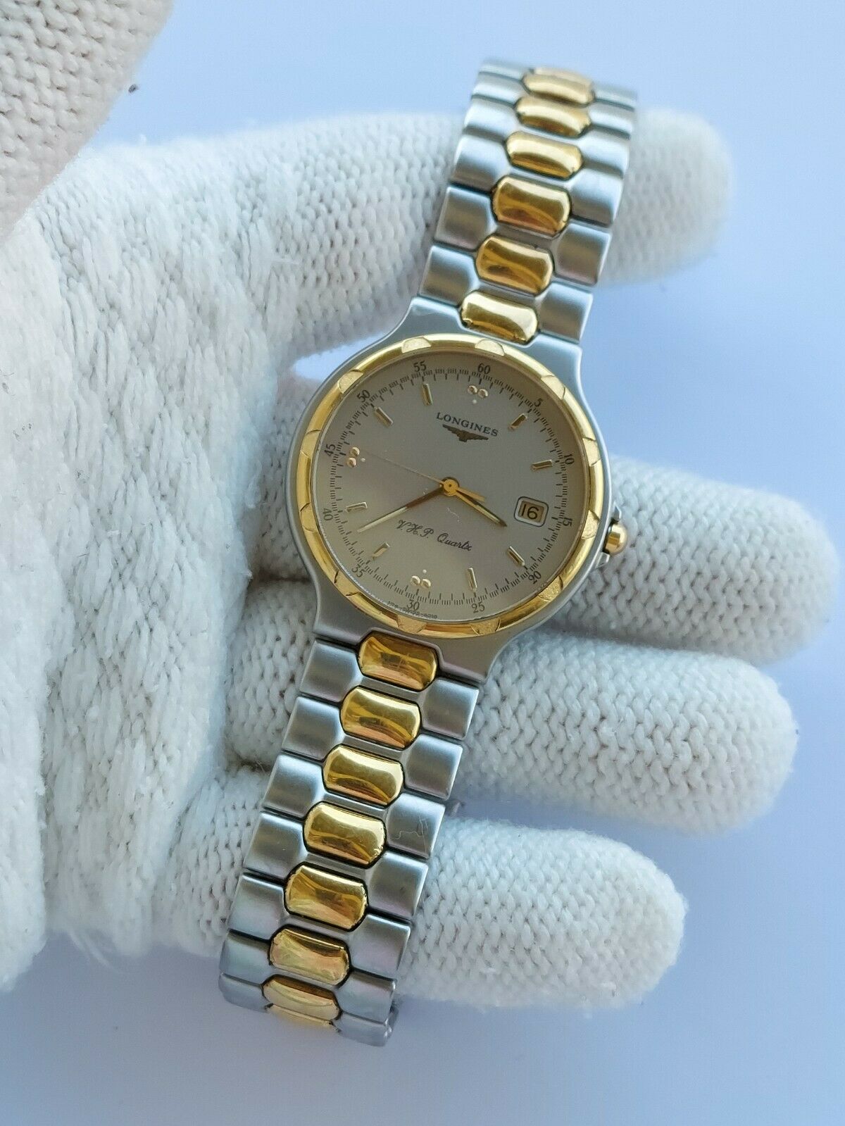 LONGINES CONQUEST 4018 V.H.P QUARTZ TWO TONE MENS 35mm SWISS