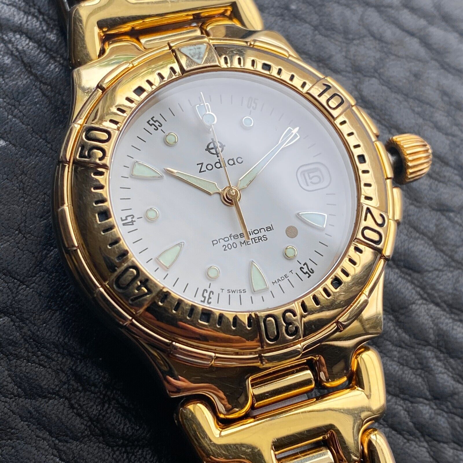 ZODIAC VINTAGE GOLD POINT GOLD DOT 313.30.10 QUARTZ PROFESSIONAL