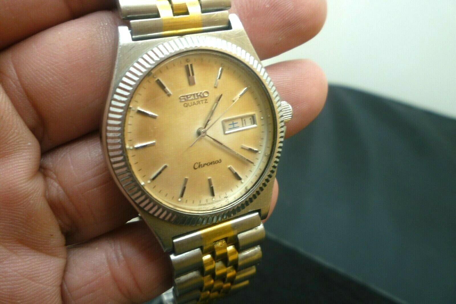 Mens 35mm SEIKO CHRONOS 2j Quartz 7433-7010 SS 8 3/4