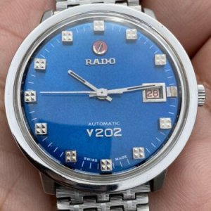 RADO COSMO TRAVEL V202 Automatic Date Blue Dial SS Big Size