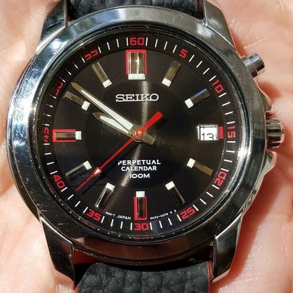 Men's Seiko Perpetual Calendar 6A32-00B0 S/S Black Red Roulette Dial |  WatchCharts