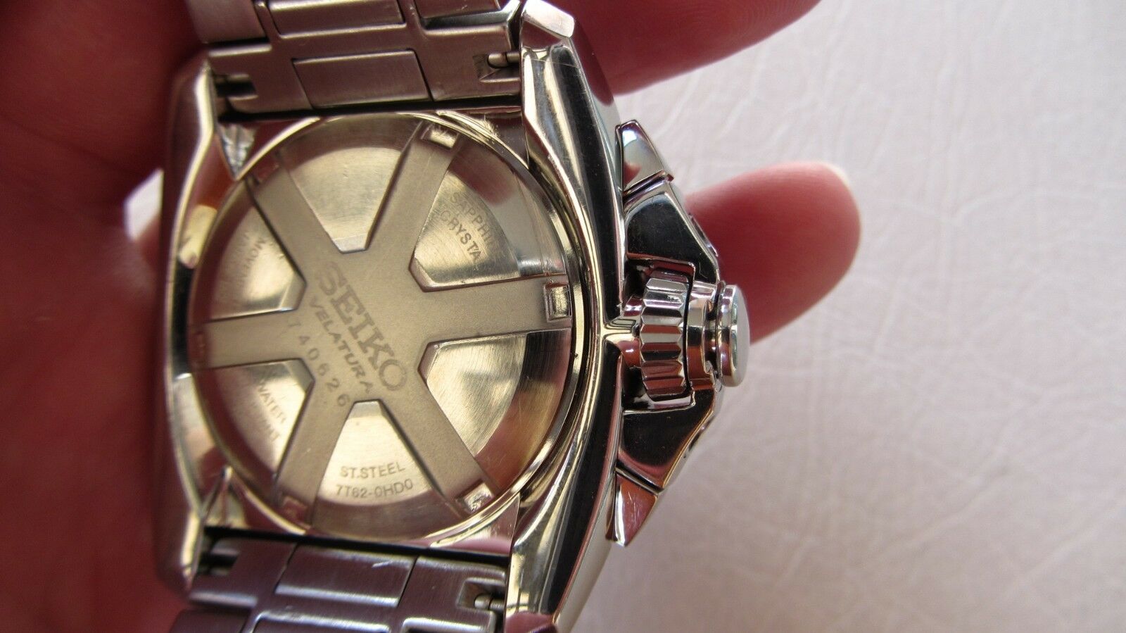 SEIKO VELATURA QUARTZ CHRONOGRAPH 7T62-0HD0,WHITE DIAL,BEAUTIFUL