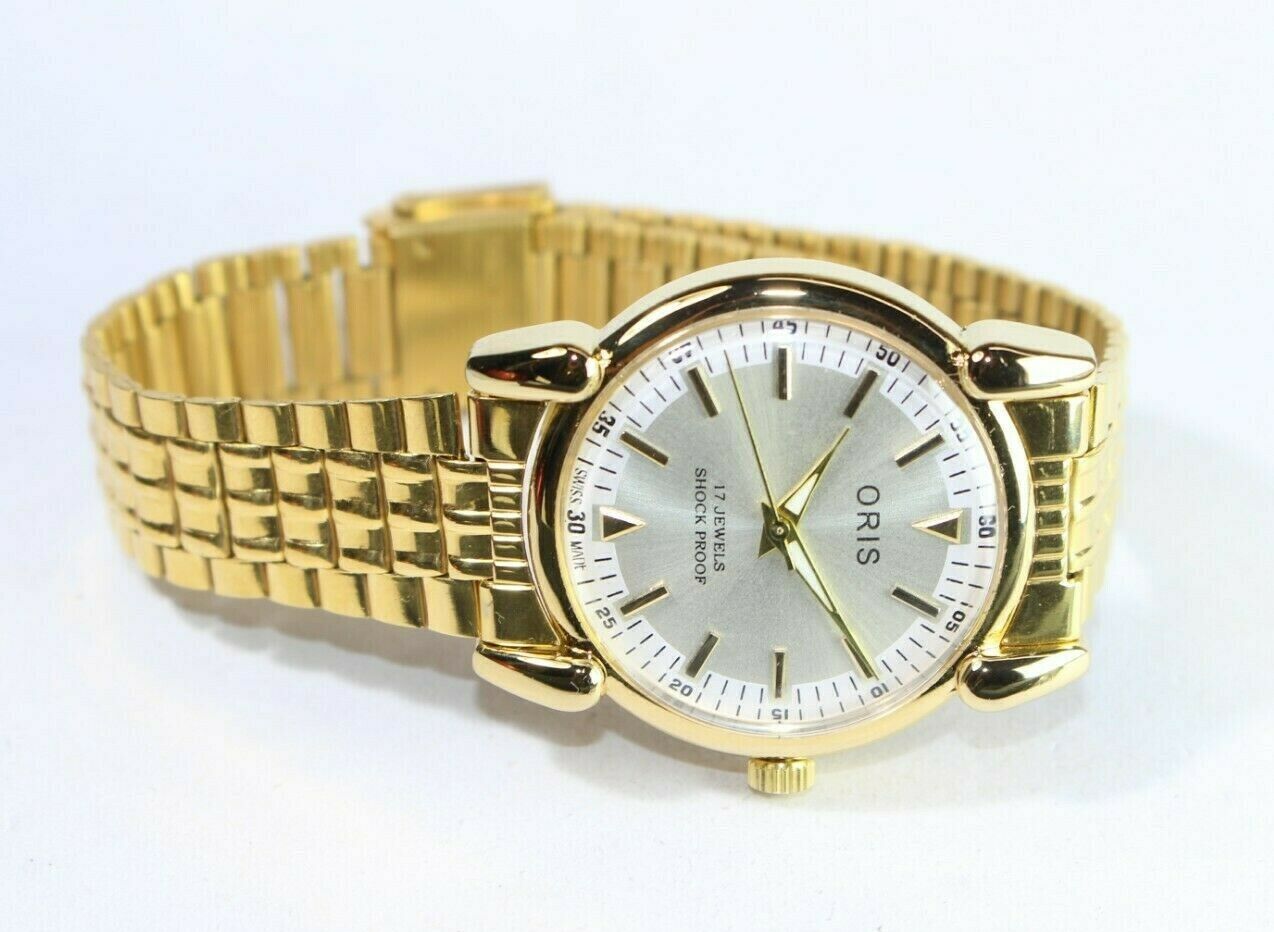 VINTAGE ORIS GOLD PLATED HAND WIND 17 JEWELS SHOCK PROOF MEN'S