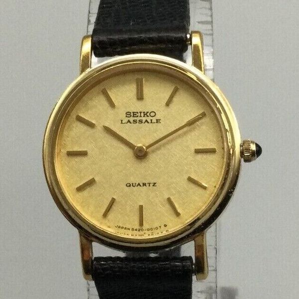 Seiko Lassale Watch Women Gold Tone Round Dial Black Leather Seiko Lassale Watch Women Gold Tone Round Dial Black Leather