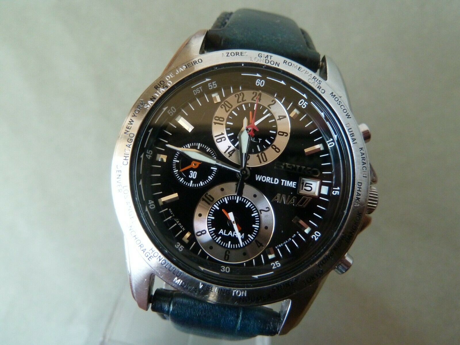 稼働 SEIKO ANA 腕時計 ワールドタイム 5T82 全日空 496
