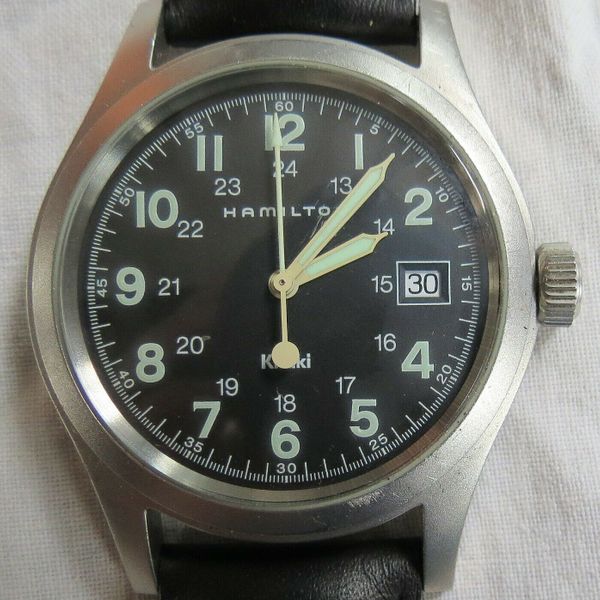 Hamilton Khaki 6361 Stainless Quartz Wristwatch Black Dial
